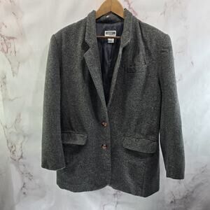 Vintage Blazer Womens Large Gray Boiled Wool Blend Jacket Long Two Button